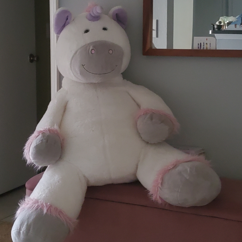 Plush Unicorn Toy - White and Pink, Jumbo